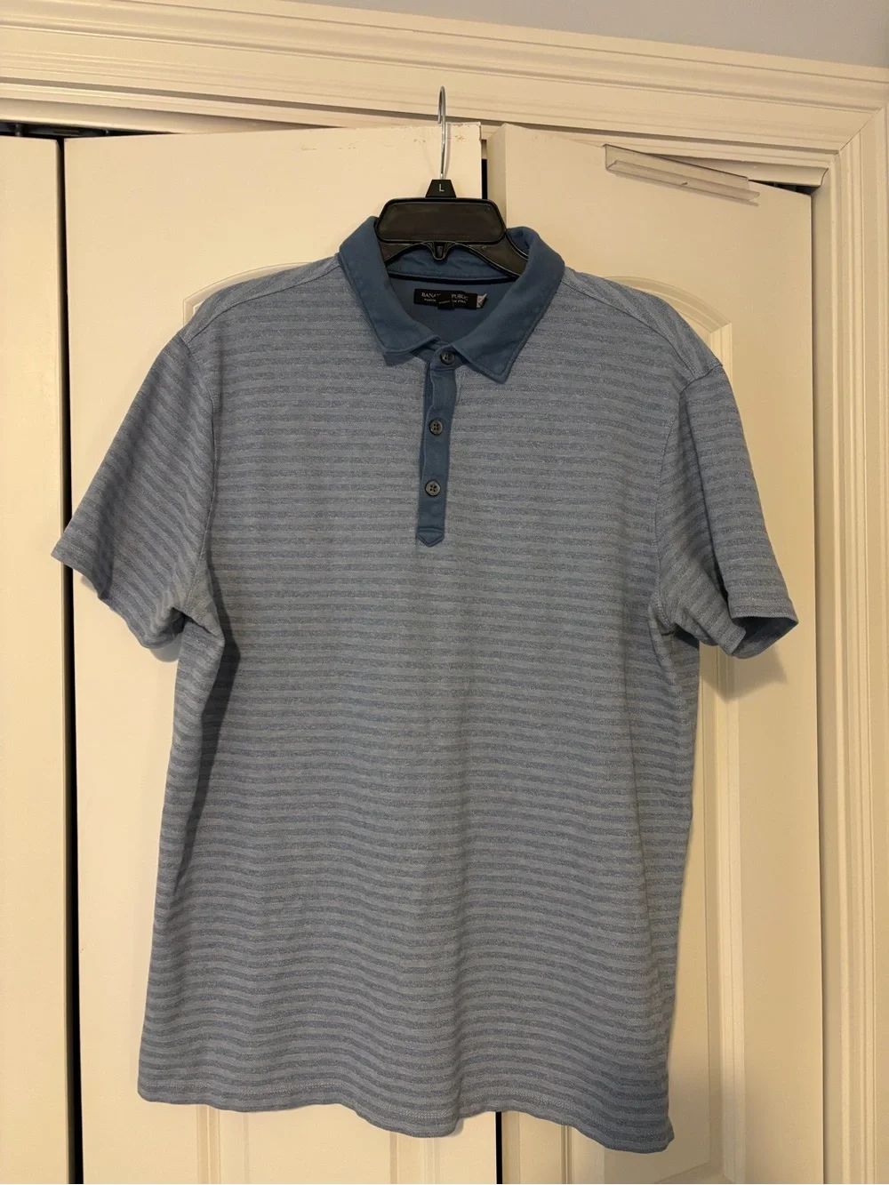 Banana Republic Light Blue Striped Polo